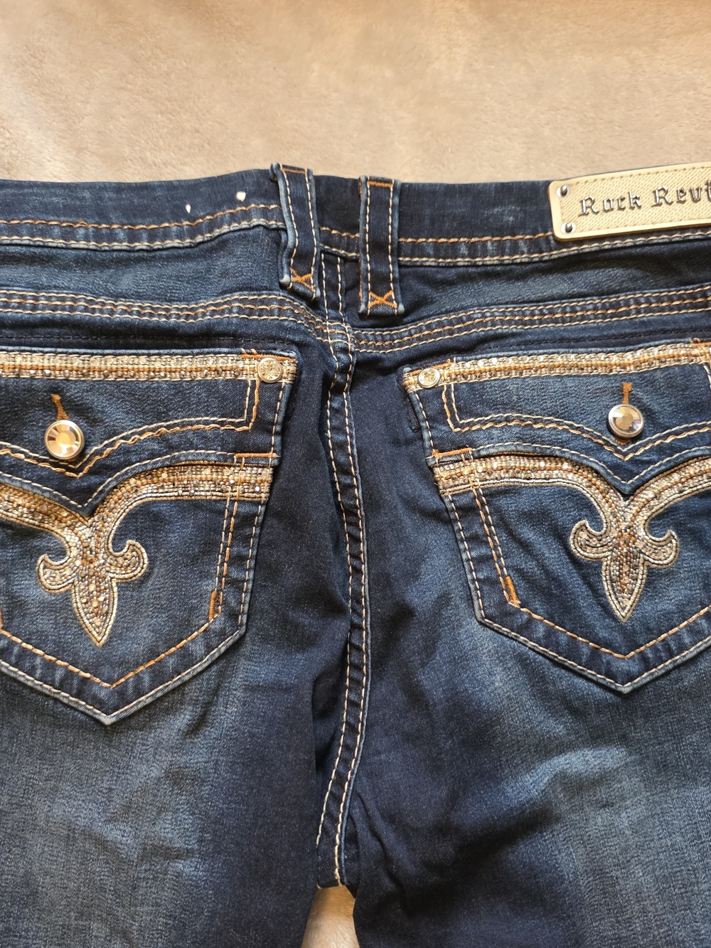 Rock Revival Women’s Dark Blue Embellished Back Pocket Jeans Like New - Picture 2 of 8